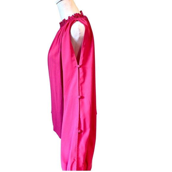 Vince Camuto Hot Pink Blouse Peek-a-boo Shoulder High / Modest Neckline Size L - Picture 2 of 9